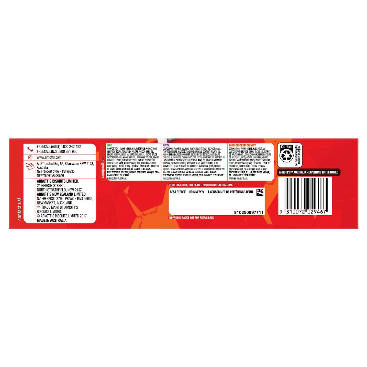 Arnotts Shapes Cracker Biscuits Variety 15 Pack