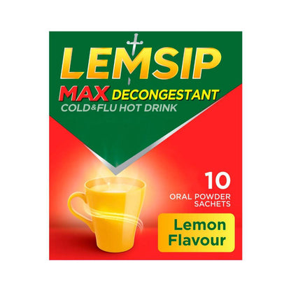 Lemsip Max Decongestant Cold and Flu Lemon Hot Drink with Paracetamol - 10 pack