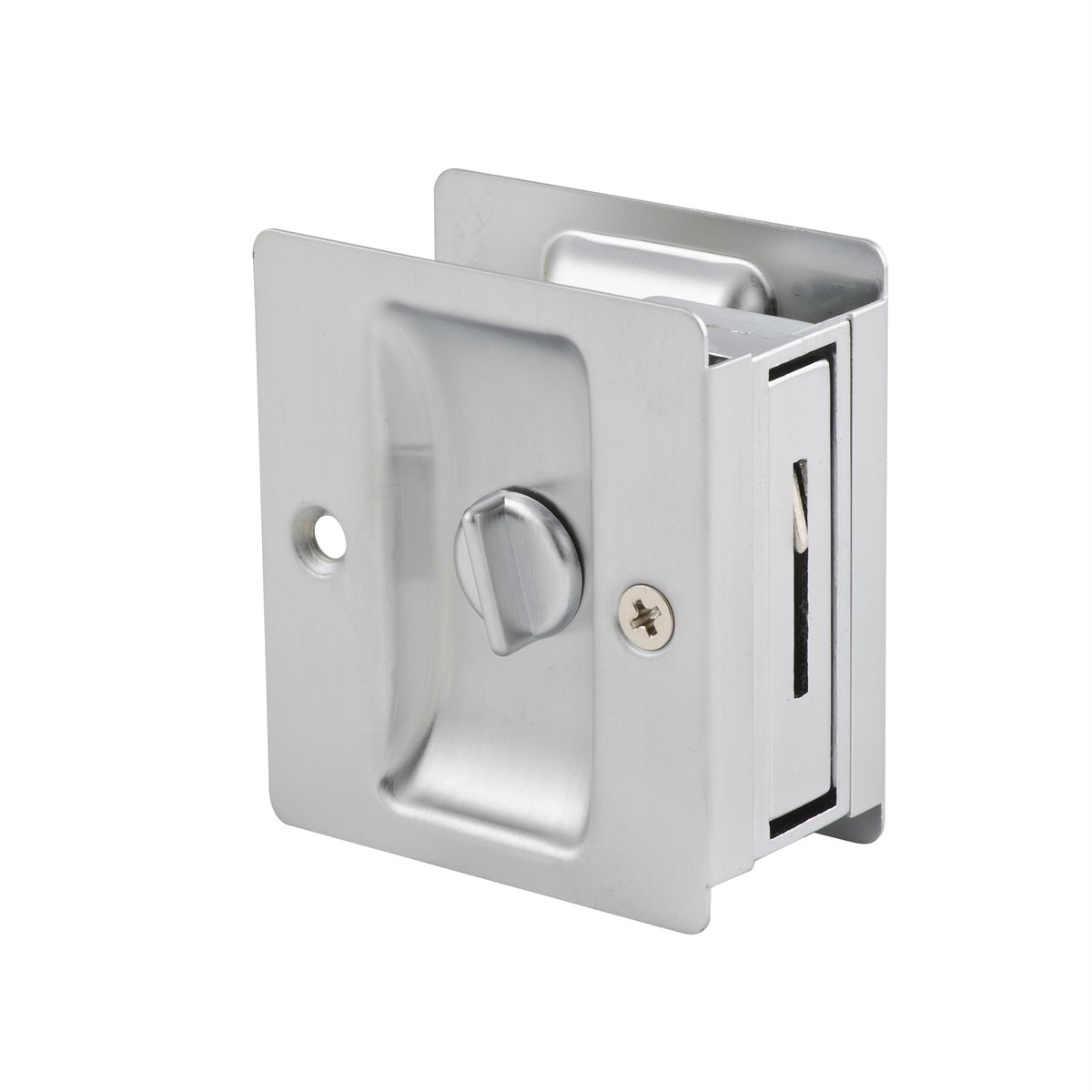 Lane Satin Chrome Sliding Cavity Door Lock - 62mm Steel - Flush Fit
