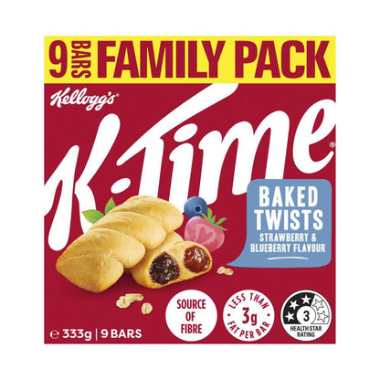 Kellogg's K-time Baked Twists Strawberry & Blueberry Flavour Filled Snack Bars 9 Pack - 333g