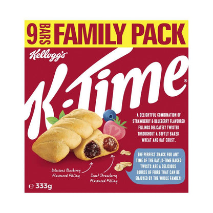 Kellogg's K-time Baked Twists Strawberry & Blueberry Flavour Filled Snack Bars 9 Pack - 333g