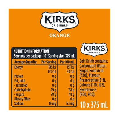Kirks Orange Soft Drink Multipack Cans 375ml - 10 Pack