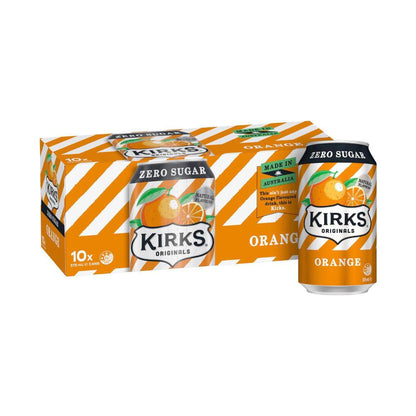 Kirks Orange Zero Sugar Soft Drink Multipack Cans 375ml - 10 Pack