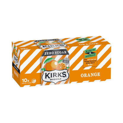 Kirks Zero Sugar Orange Soft Drink Cans 10x375ml