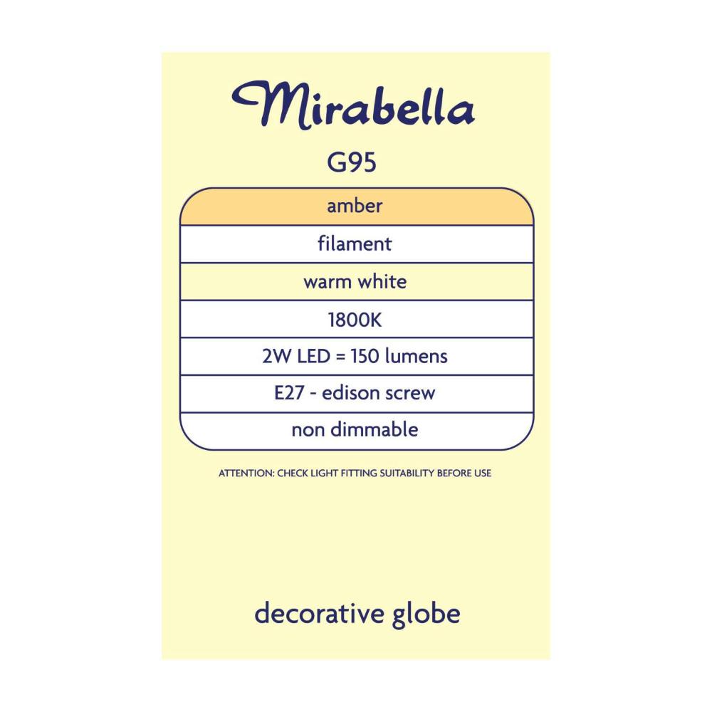 Mirabella Led G95 Filament Amber Es 2w 150lm 1800k - 1 Each