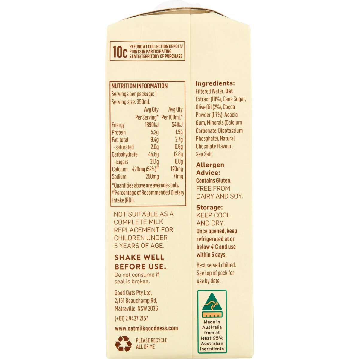 Oat Milk Goodness Omg Chocolate Oat Milk 350ml
