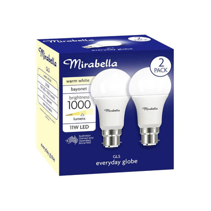 Miirabella Ed Gls BC 11w 1000lum 2700k Warm White A60 - 2 pack
