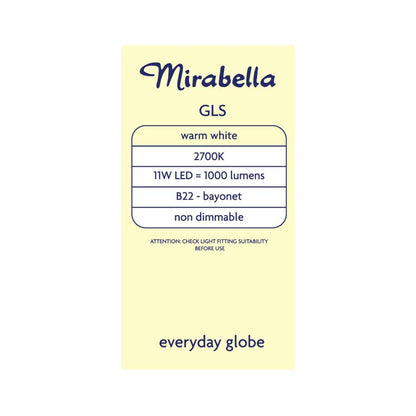 Miirabella Ed Gls BC 11w 1000lum 2700k Warm White A60 - 2 pack