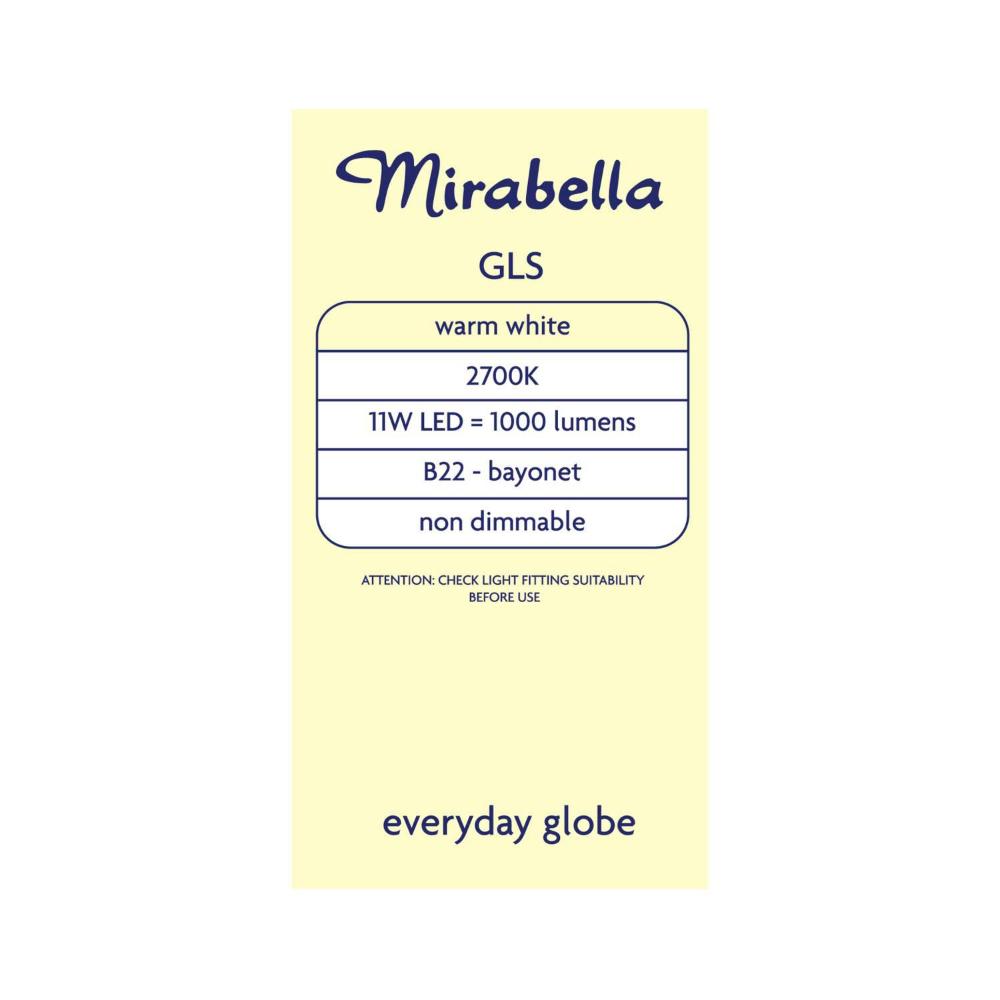 Mirabella Led 2pk Gls BC 11w 1000lum 2700k Warm White A60 - 2 Pack