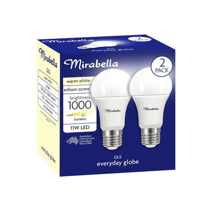 Miirabella Led Gls BC 11w 1000lum 2700k Warm White Brand A60 - 2 pack