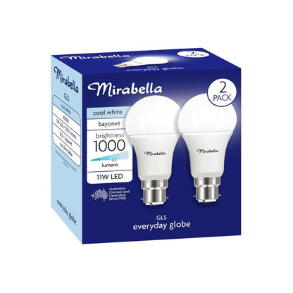 Mirabella Led 2pk Gls BC 11w 1000lum 4000k Cool White Brand A60 - 2 Pack