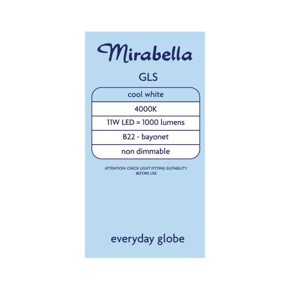 Mirabella Led 2pk Gls BC 11w 1000lum 4000k Cool White Brand A60 - 2 Pack