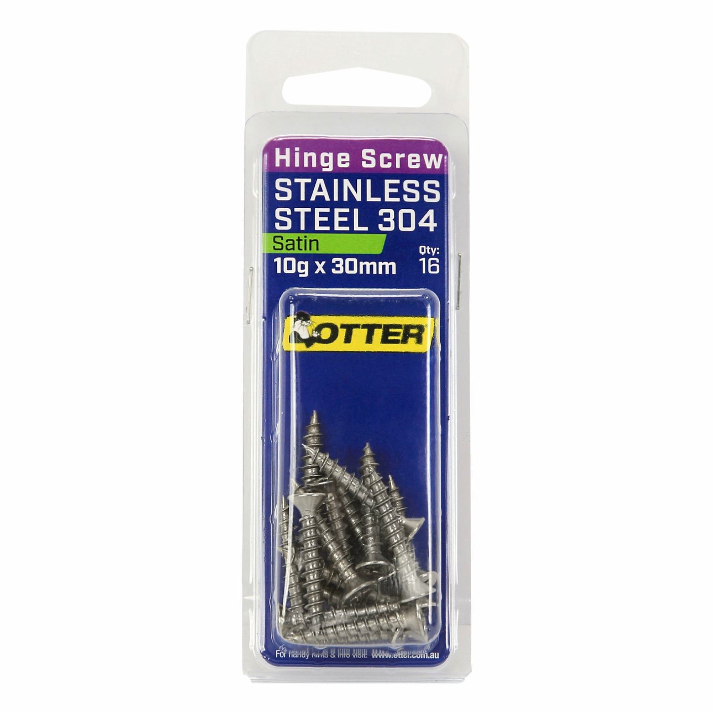 Otter Satin Stainless Steel Hinge Screws - 10 x 30mm - 16 Pack