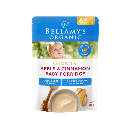 Bellamy's Organic Apple & Cinnamon Baby Porridge Cereal Pouch 6+ Months - 125g