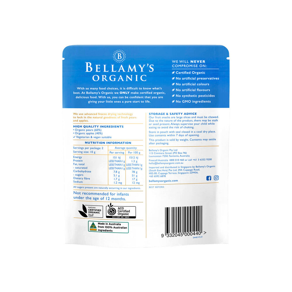 Bellamy's Organic Apple & Pear Baby Snacks - 20g