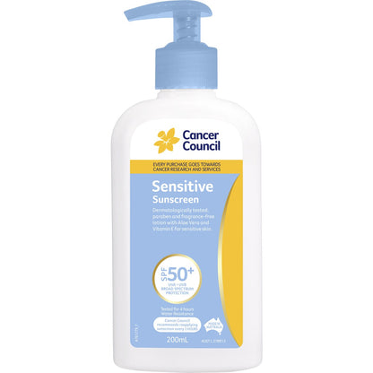 Cancer Council Sensitive Sunscreen Pump Bottle Spf 50 Plus 200ml
