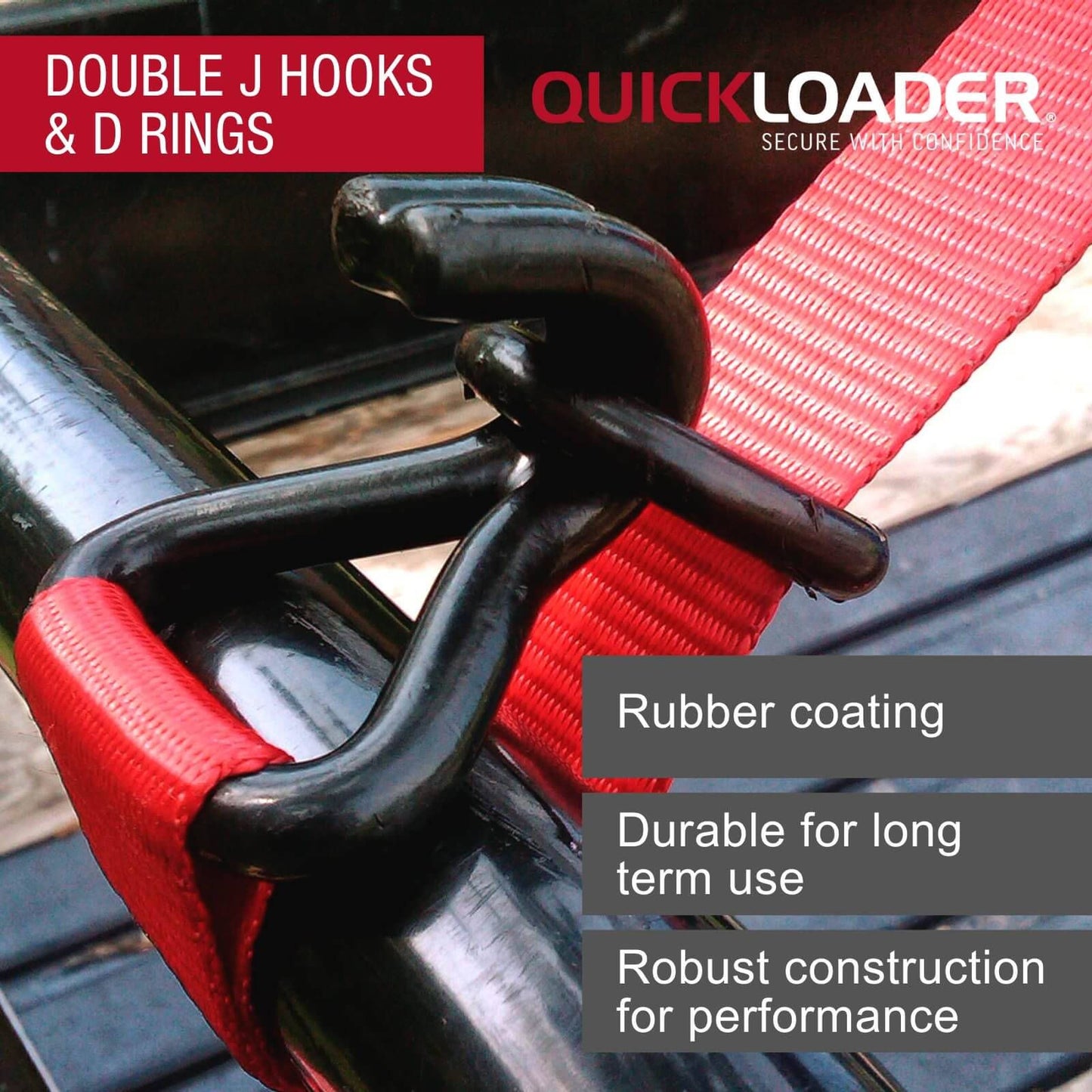 Quickloader Retractable Ratchet Strap Tie Down - 5m x 35mm - 1000kg - 2 Pack - Red