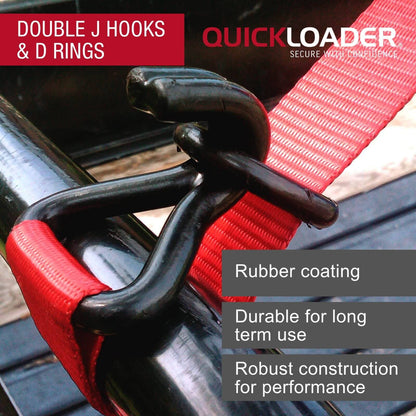 Quickloader Retractable Ratchet Strap Tie Down - 5m x 35mm - 1000kg - 2 Pack - Red