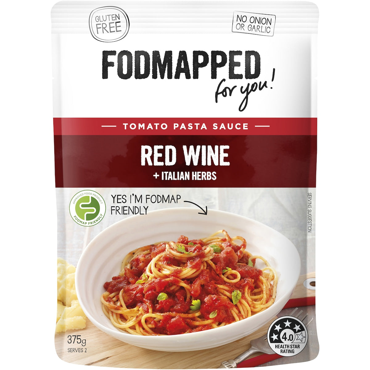 Fodmapped For You Red Wine & Italian Herbs Tomato Pasta Sauce 375g