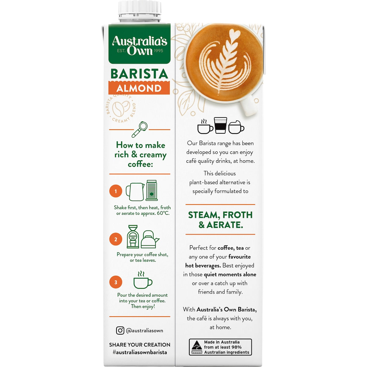 Australias Own Barista Almond Long Life Milk Uht 1l