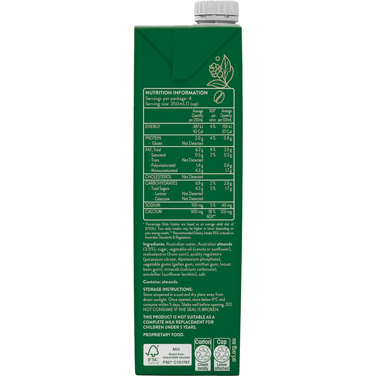 Australias Own Barista Almond Long Life Milk Uht 1l