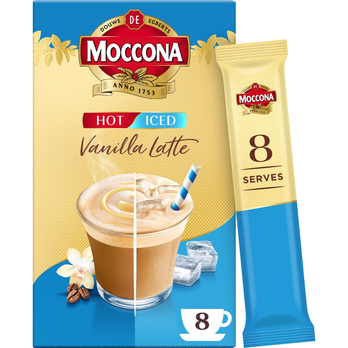 Moccona Hot/Iced Vanilla Latte Sachets 8 Pack, 1pc