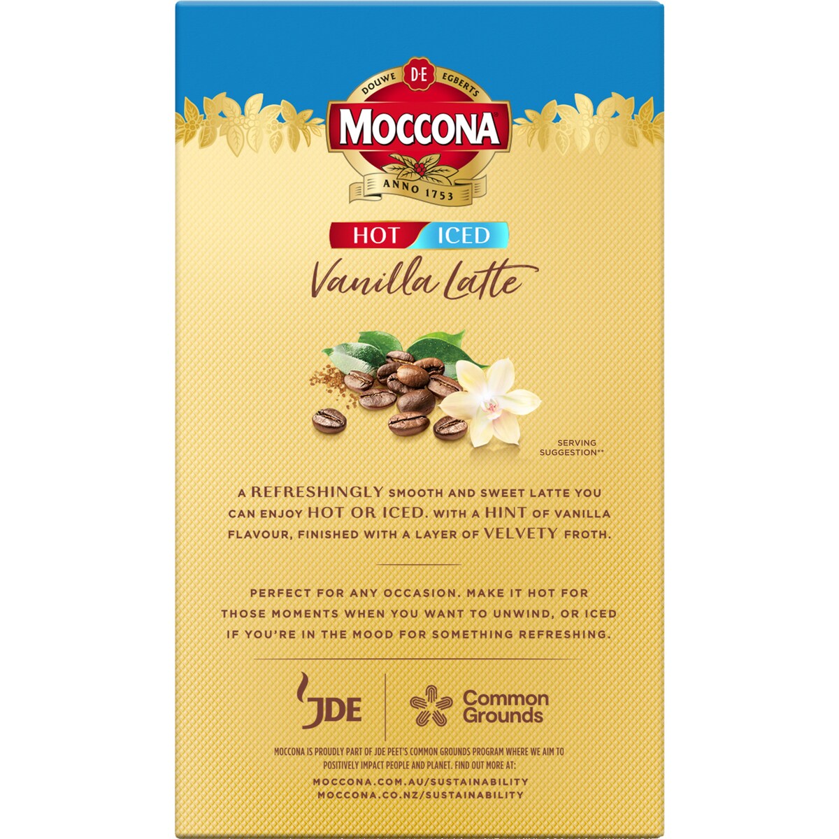 Moccona Hot/Iced Vanilla Latte Sachets 8 Pack, 1pc