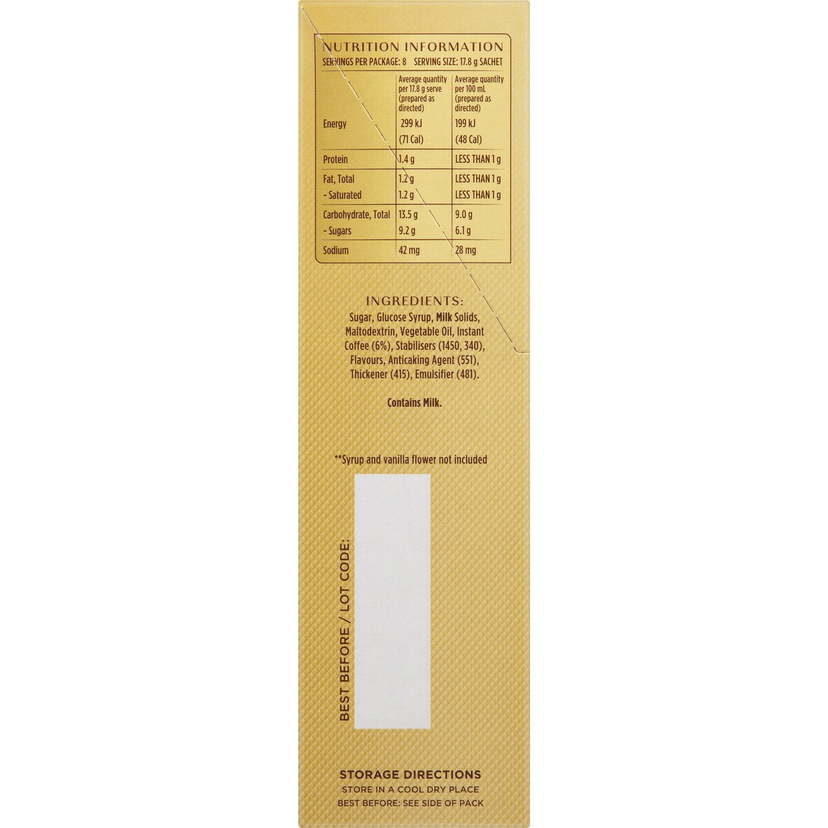 Moccona Hot/Iced Vanilla Latte Sachets 8 Pack, 1pc
