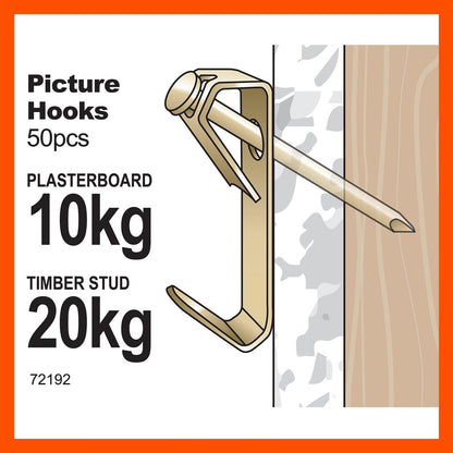 Everhang Picture Hanging - 50 Pack - Brass Plated - Heavy Duty 20kg