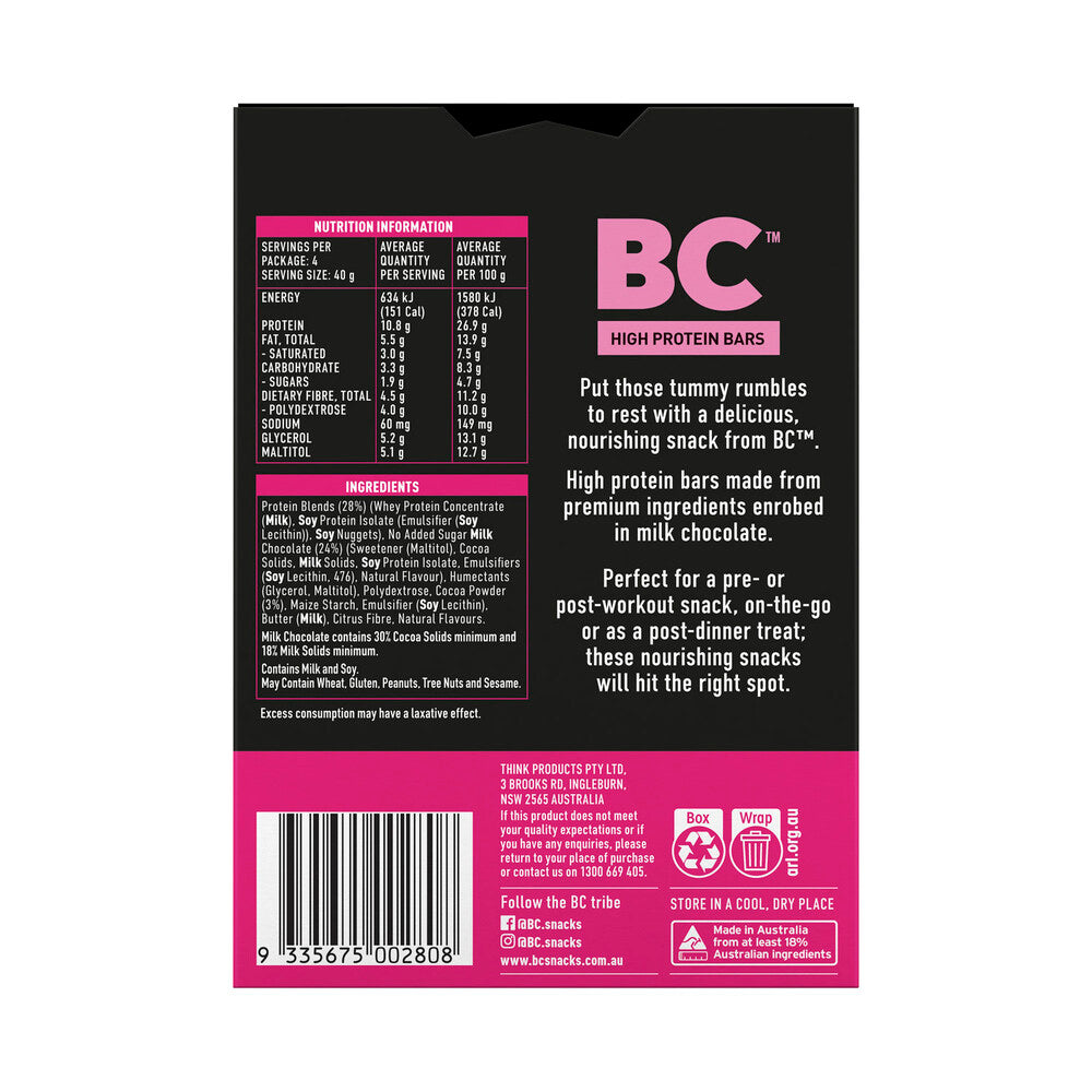 BC High Protein Bar Raspberry Truffle 4 Pack - 160g