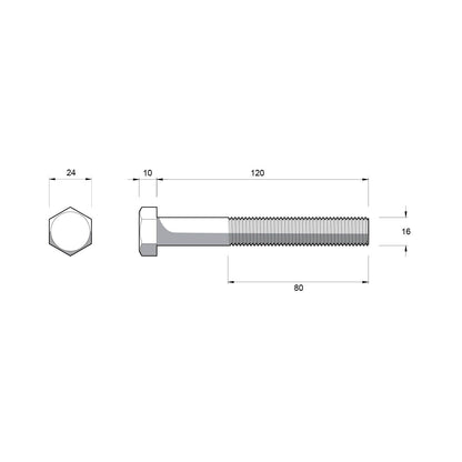 Zenith M16 x 120mm Hot Dip Galvanised Hex Head Bolts and Nuts 12 Pack