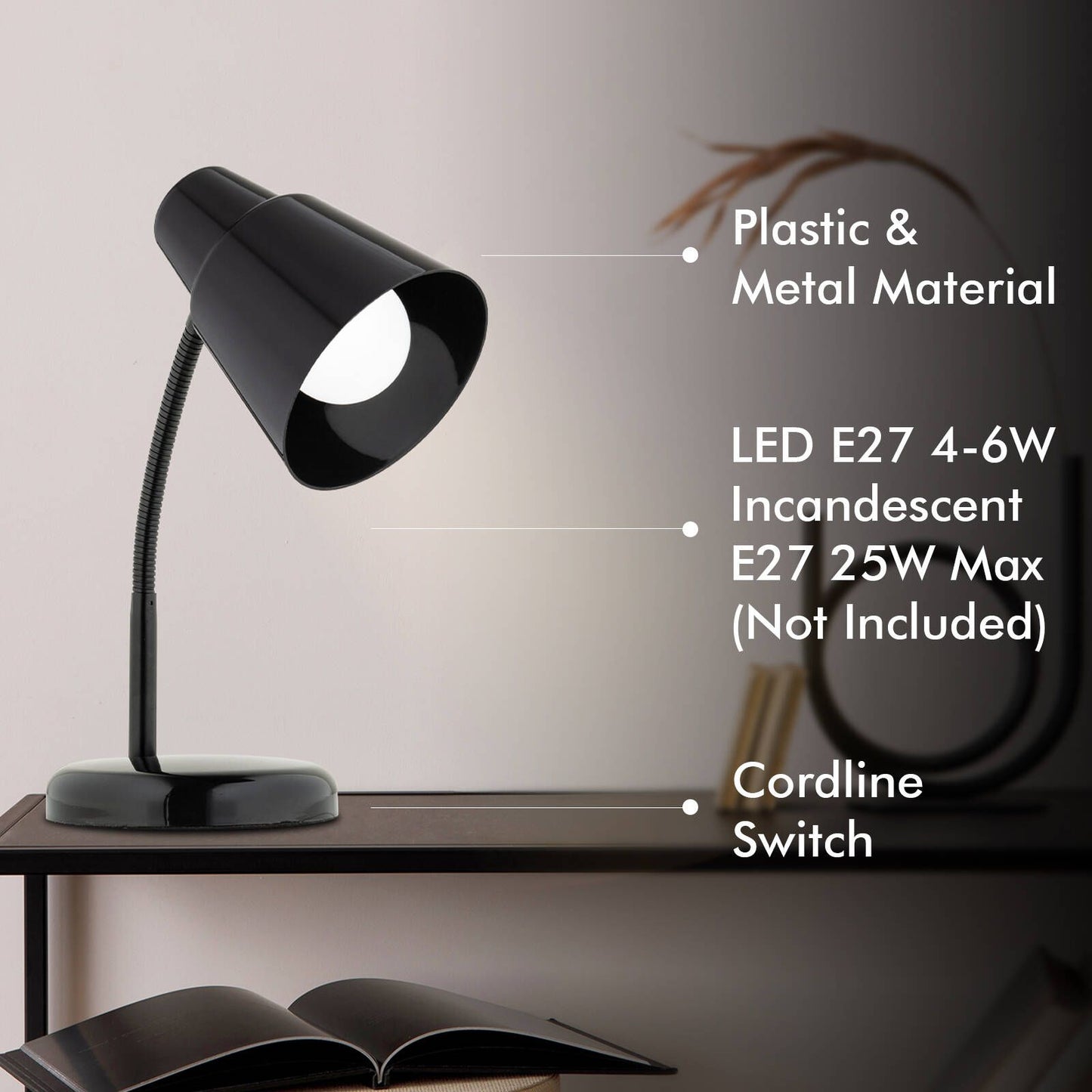 Verve Design Black Brylee Desk Lamp - 135 x 340mm