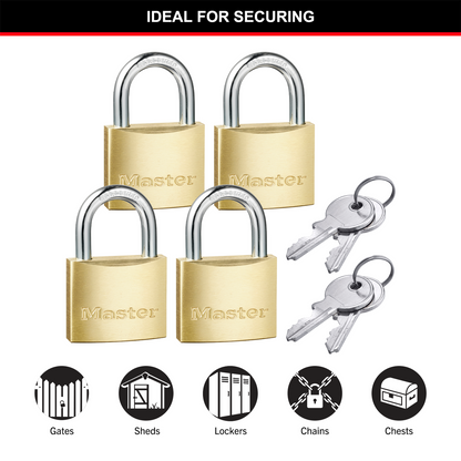 Master Lock 40mm Brass Keyed Padlock 4 Pack - Rust Resistant