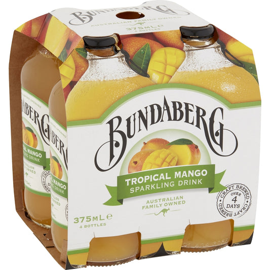 Bundaberg Tropical Mango Sparkling Drink 375ml X 4 Pack