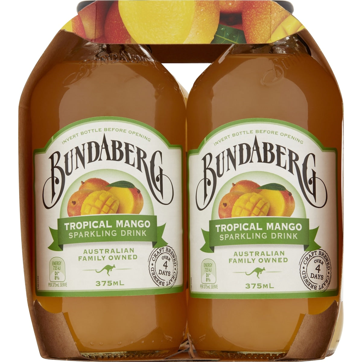 Bundaberg Tropical Mango Sparkling Drink 375ml X 4 Pack