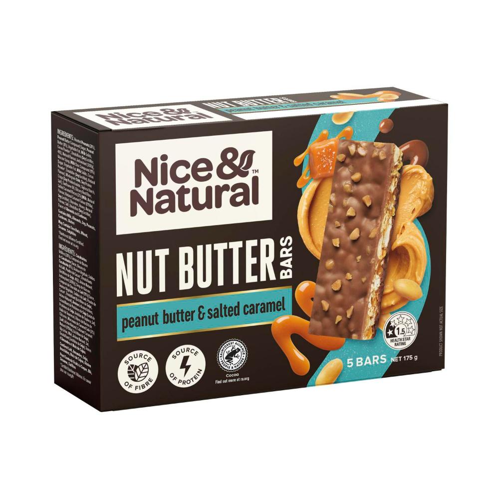Nice & Natural Nut Butter Bars Peanut Butter & Salted Caramel Snacks 5 Pack - 175g