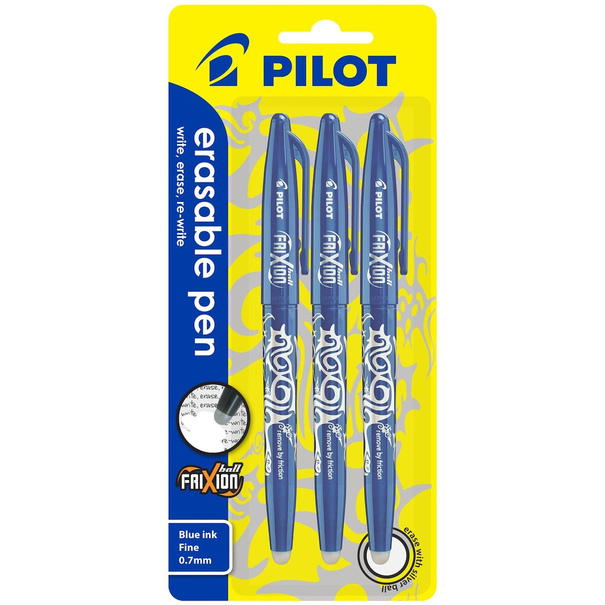 Pilot Frixion Ball Erasable Gel Pen 0.7mm Blue 3 Pack