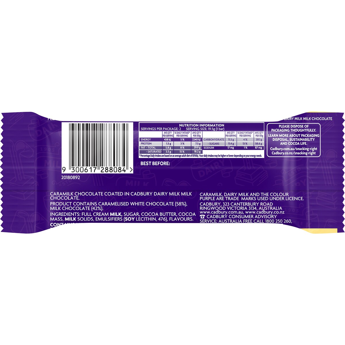 Cadbury Twirl Caramilk Milk Chocolate Bar 39g
