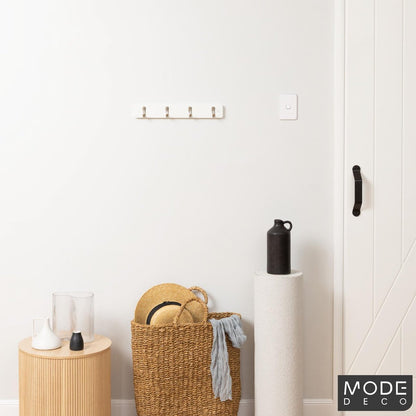 Mode Hook Rack - 4 Brushed Nickel Hooks - White Board - Durable Design