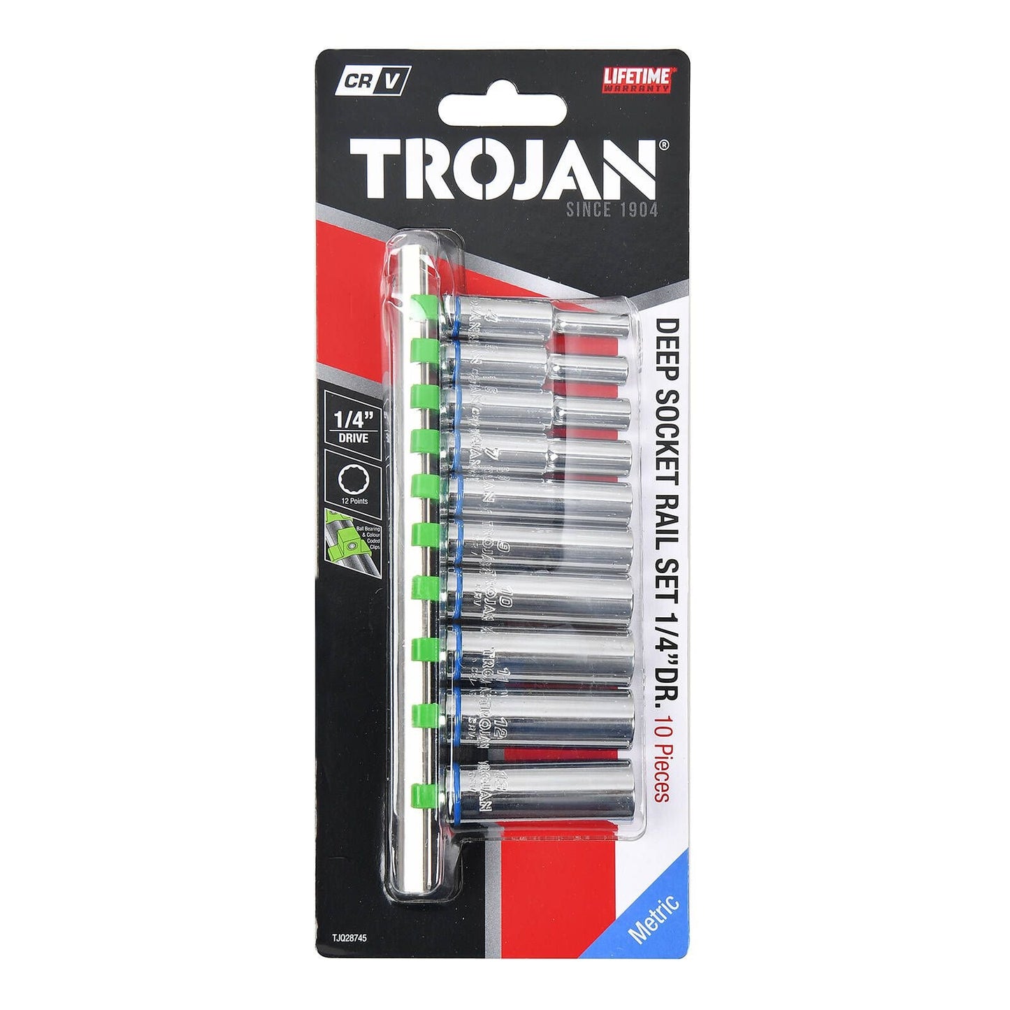 Trojan Deep Socket Rail Set - 1/4" Drive - 4-13mm - 10 Piece