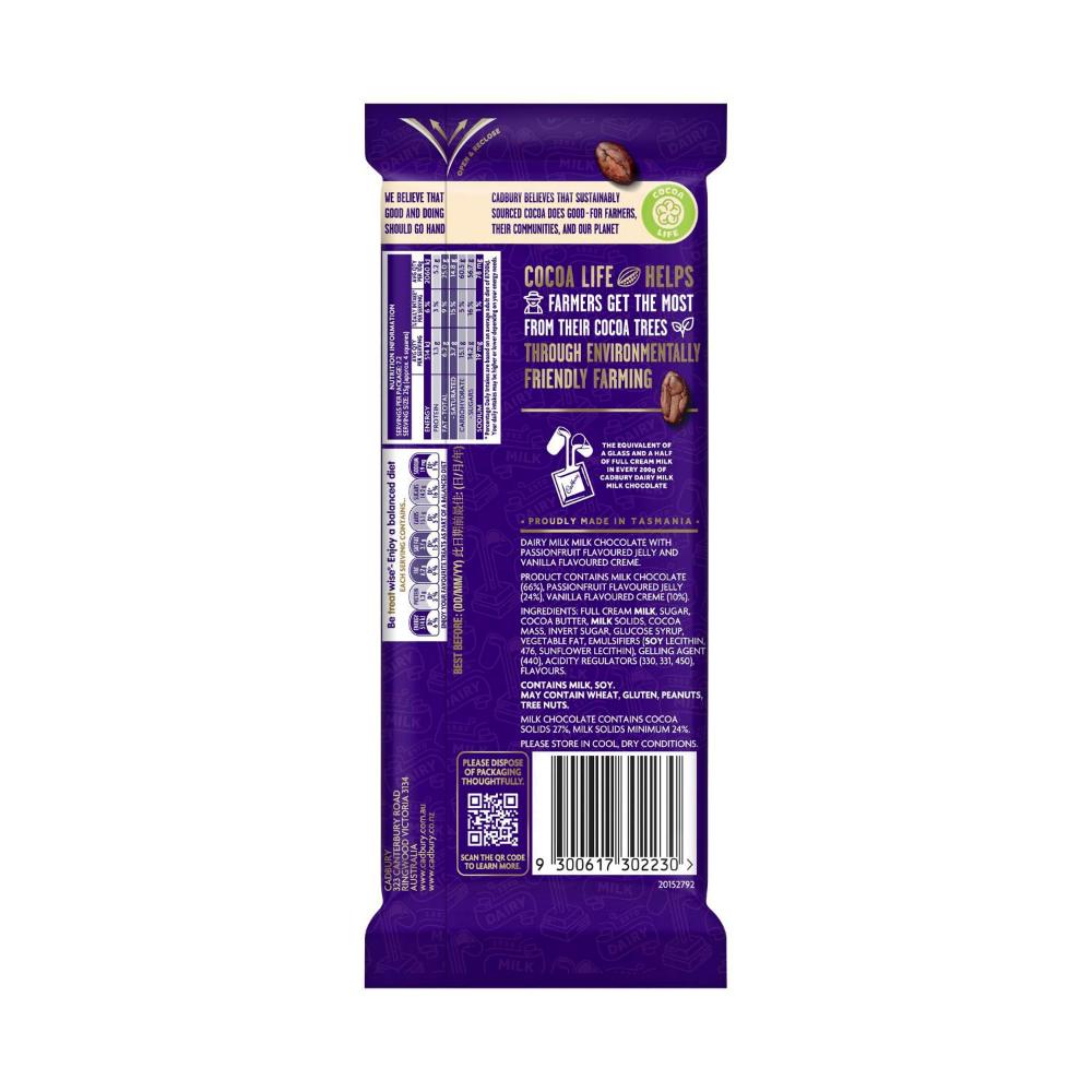Cadbury Dairy Milk Slices Vanilla Passionfruit Chocolate Block - 180g