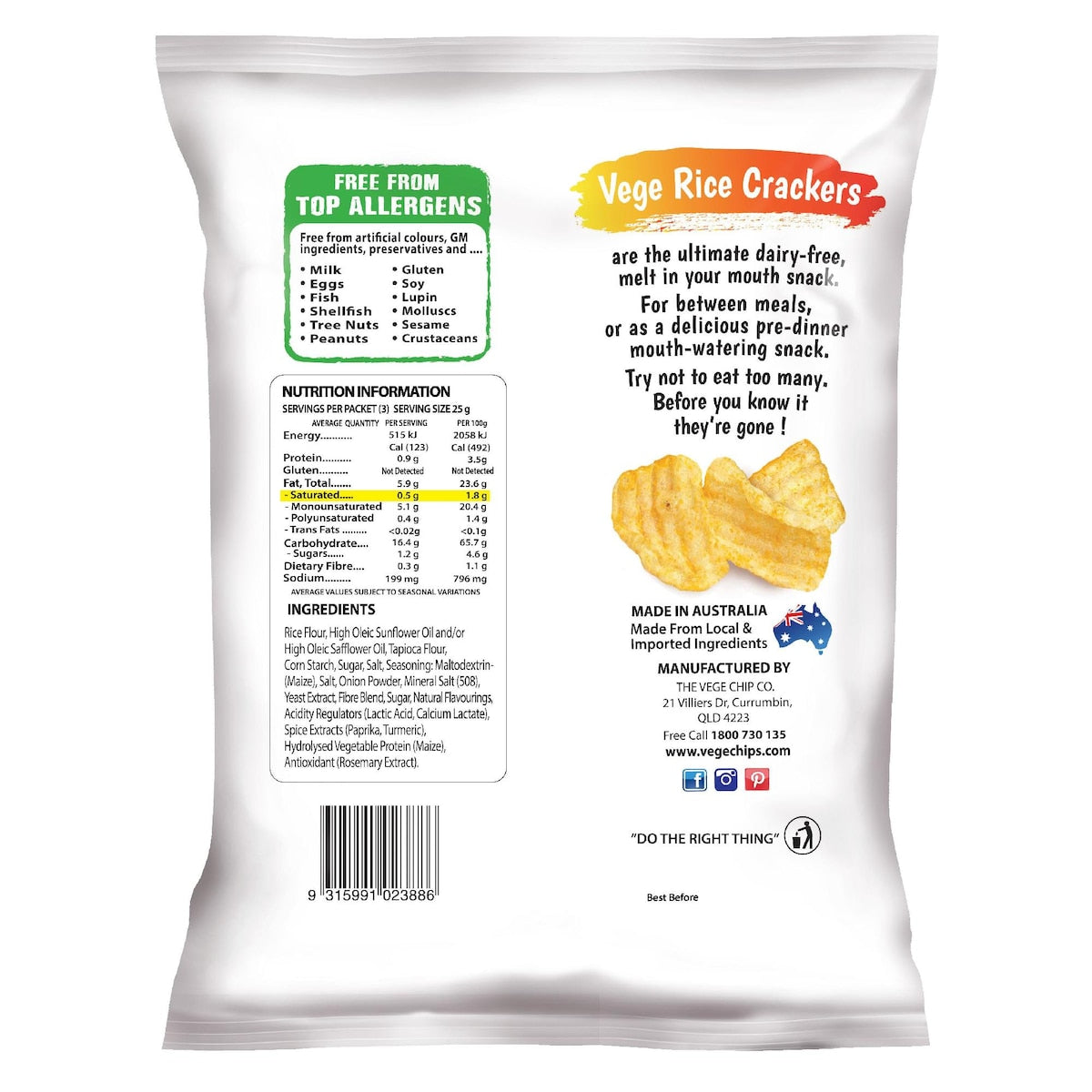 Vege Chips Rice Crackers Cheese 75g