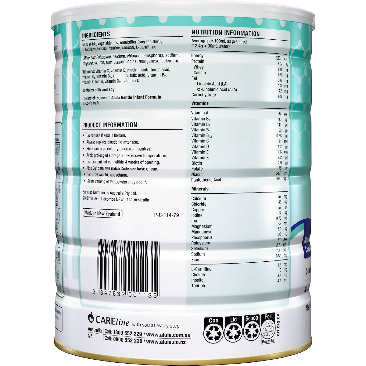 Alula Gentle Stage 1 Newborn Infant Formula 0-6 Months 900g