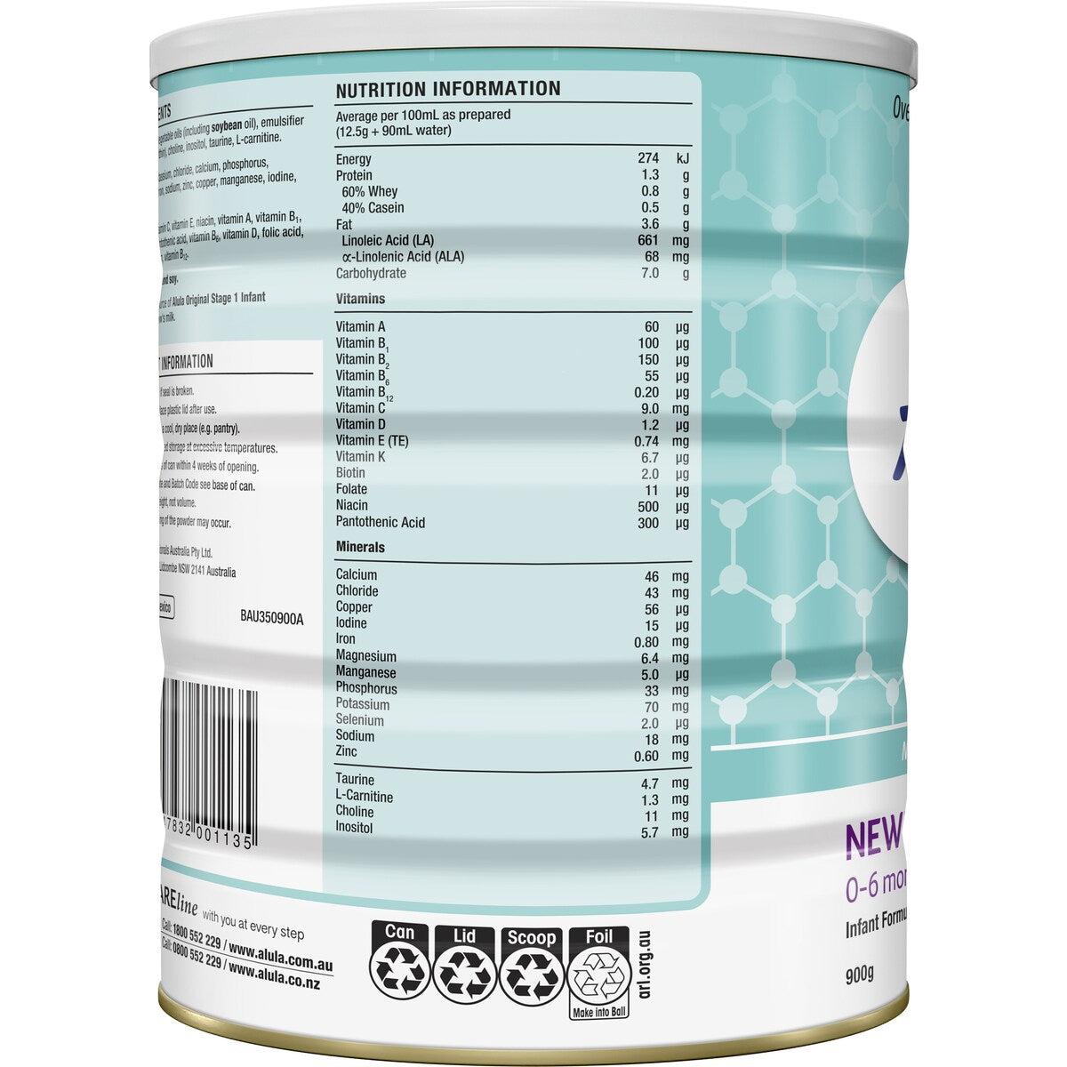 Alula Original Newborn 0-6 Months Infant Formula 900g