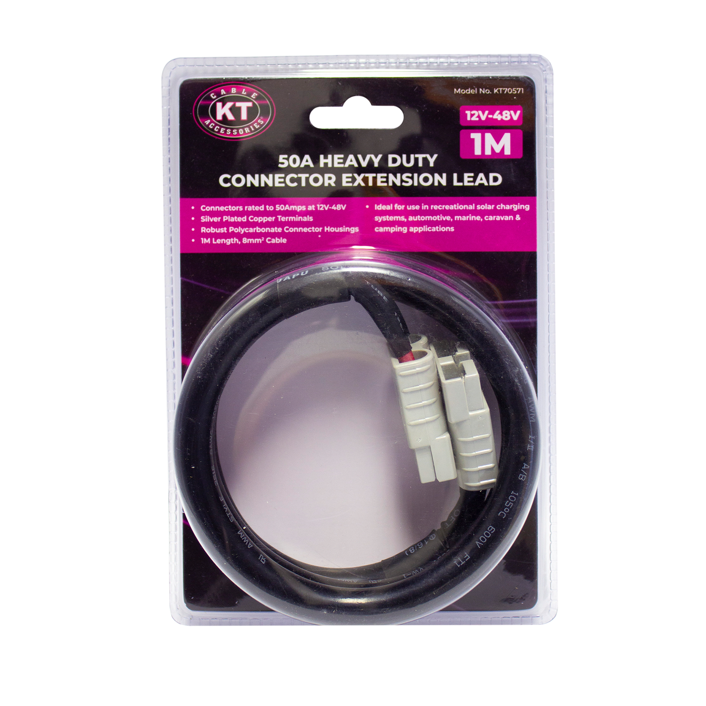 Kt Solar HD Connector - 50A Extension Lead - 1m - Black
