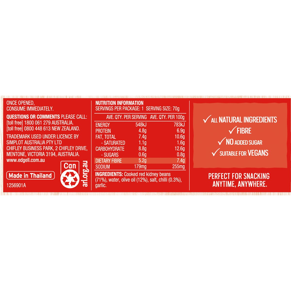 Edgell Snack Time Red Kidney Beans Salad Topper with Chilli 70g