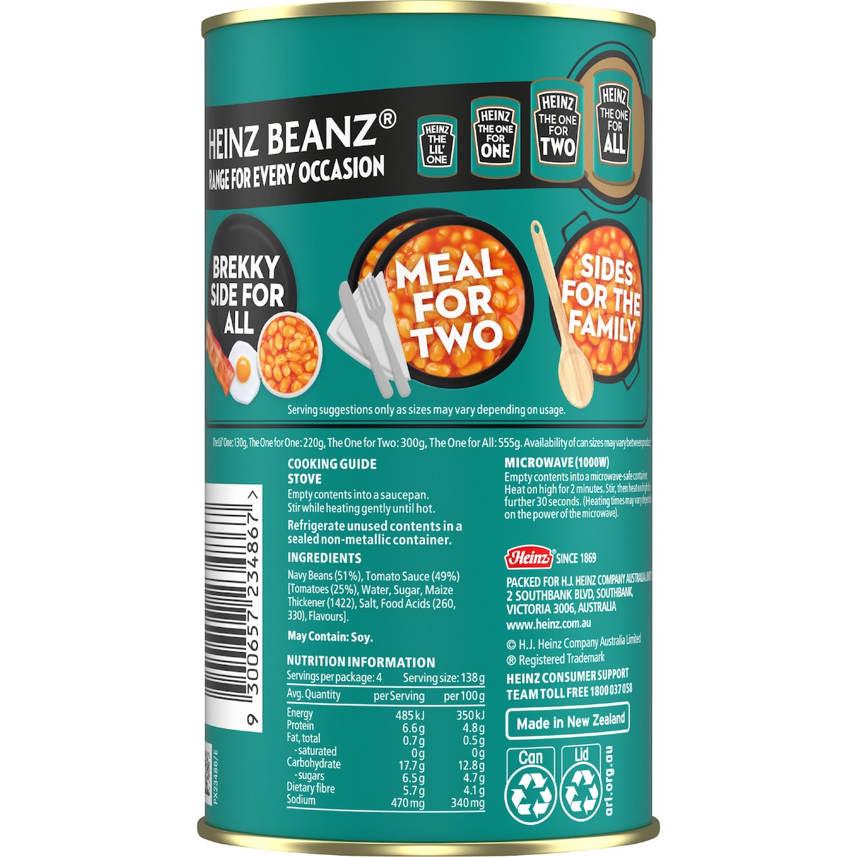 Heinz Baked Beans In Tomato Sauce Canned 555g
