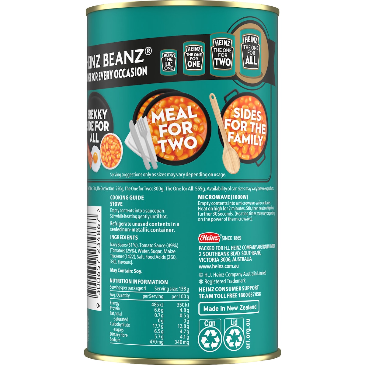 Heinz Baked Beans In Tomato Sauce Canned 555g