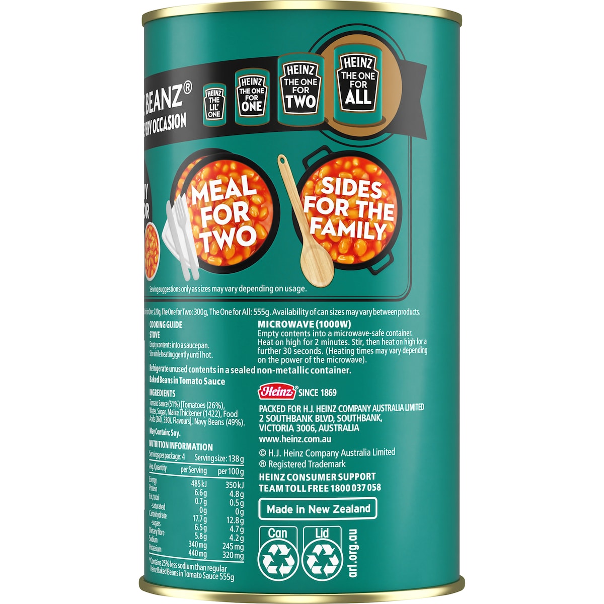 Heinz Baked Beans In Tomato Sauce Canned Salt Reduced 555g