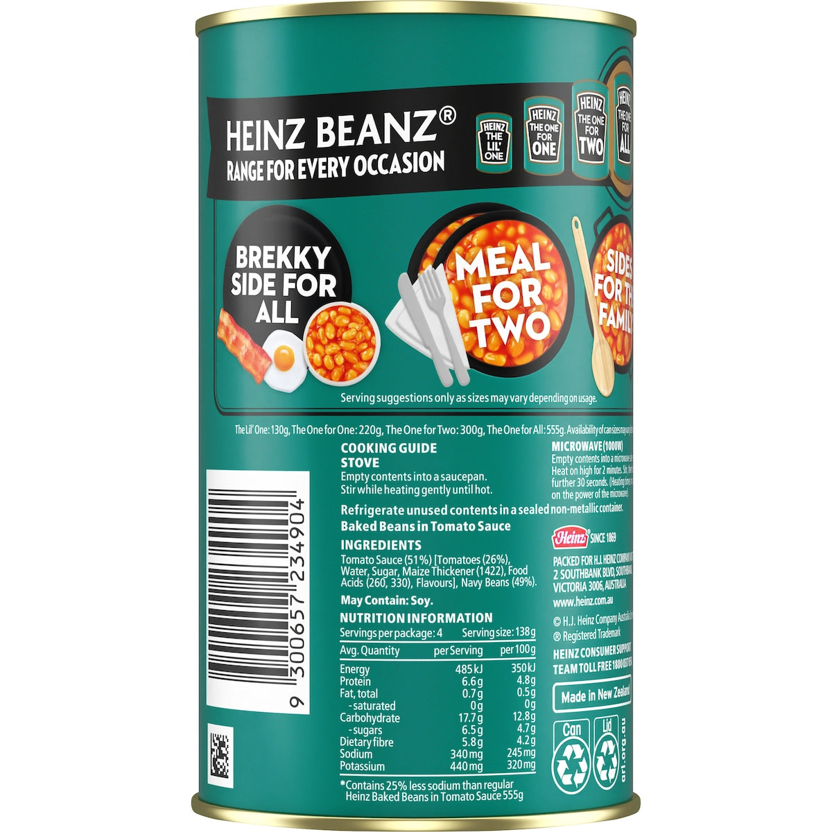 Heinz Baked Beans In Tomato Sauce Canned Salt Reduced 555g
